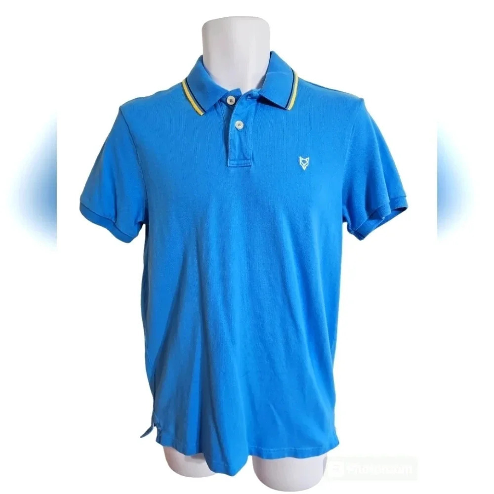 Prince & Fox Men M Polo Shirt Blue Cotton Tipped Collar Top Iconic Preppy Y2K - Picture 2 of 7